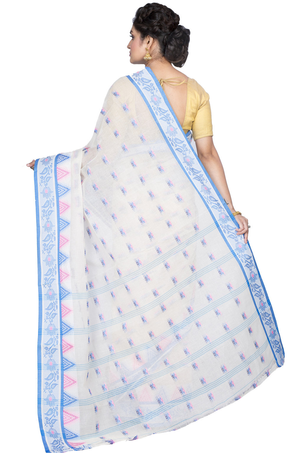 Sky Blue Pure Cotton Alkari Tant Saree (176)